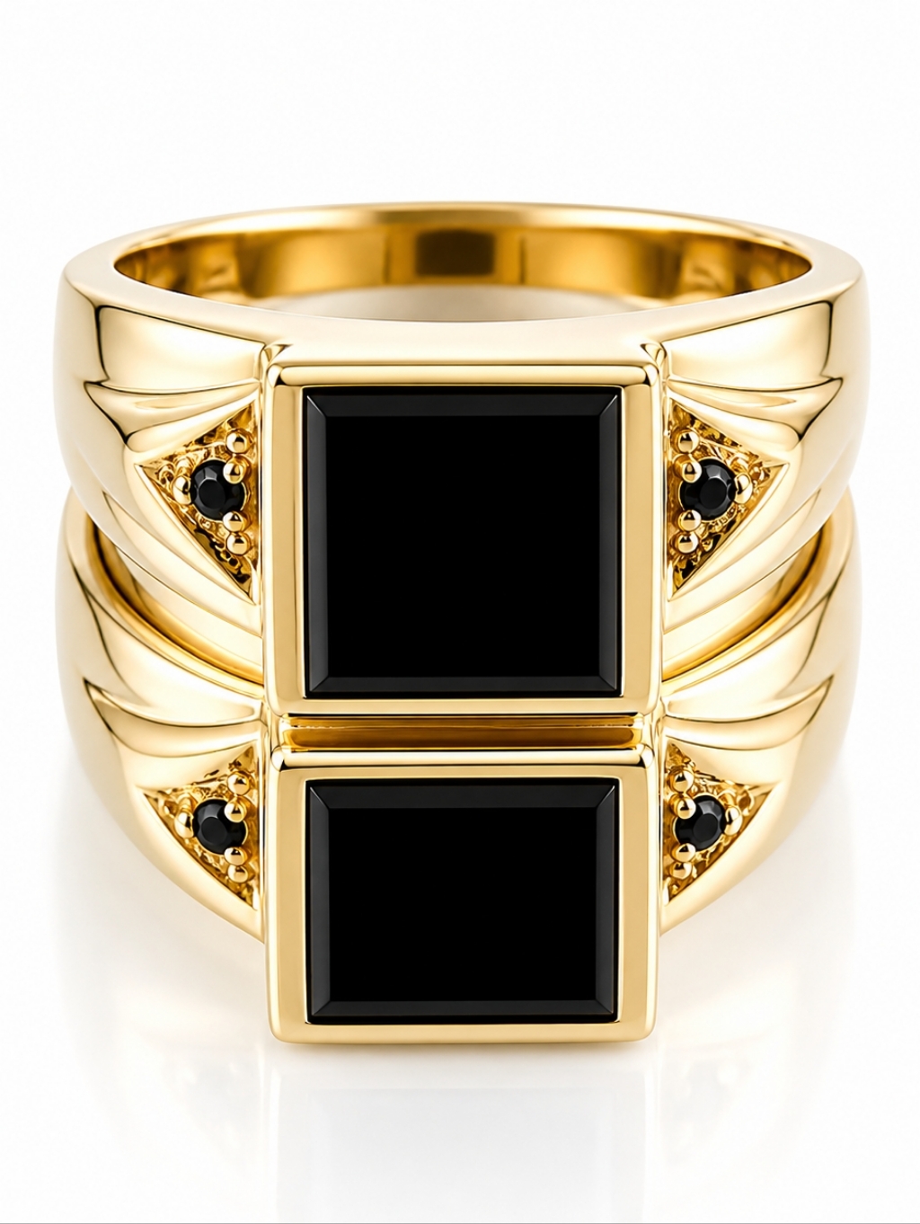 Men’s Onyx & Diamond Sterling Silver Ring 14k Gold Over Size 9